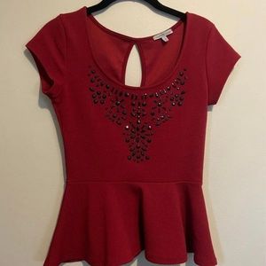 Bejeweled Burgundy Night Out Shirt (S)